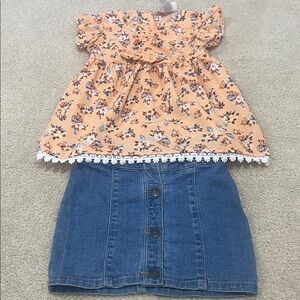 Floral Orange Kids Top with Jean skirt